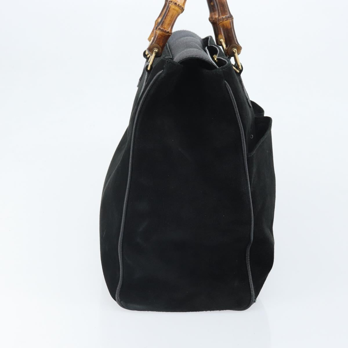 GUCCI Bamboo Tote Bag Suede Leather Black Gold 002 2855 0322 0 Auth ep13109