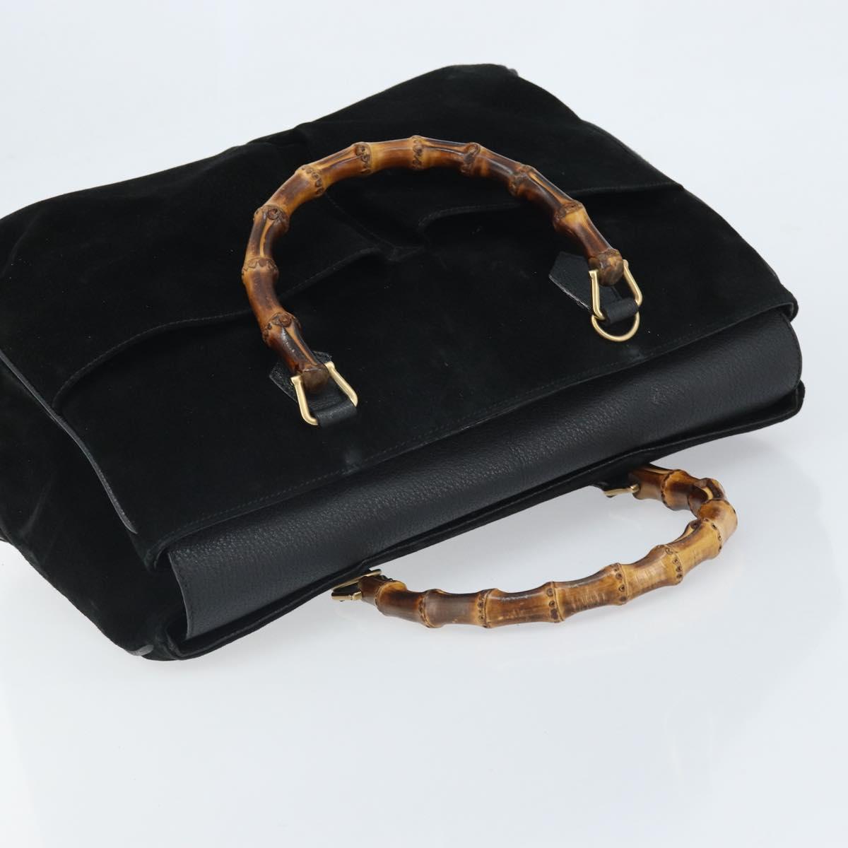 GUCCI Bamboo Tote Bag Suede Leather Black Gold 002 2855 0322 0 Auth ep13109