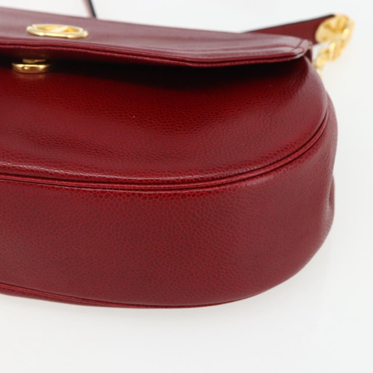 Christian Dior Shoulder Bag Leather Red Gold Auth ep13111