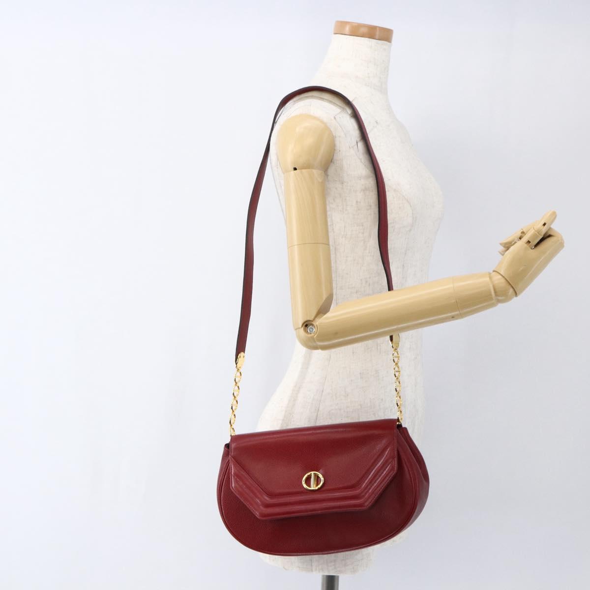 Christian Dior Shoulder Bag Leather Red Gold Auth ep13111