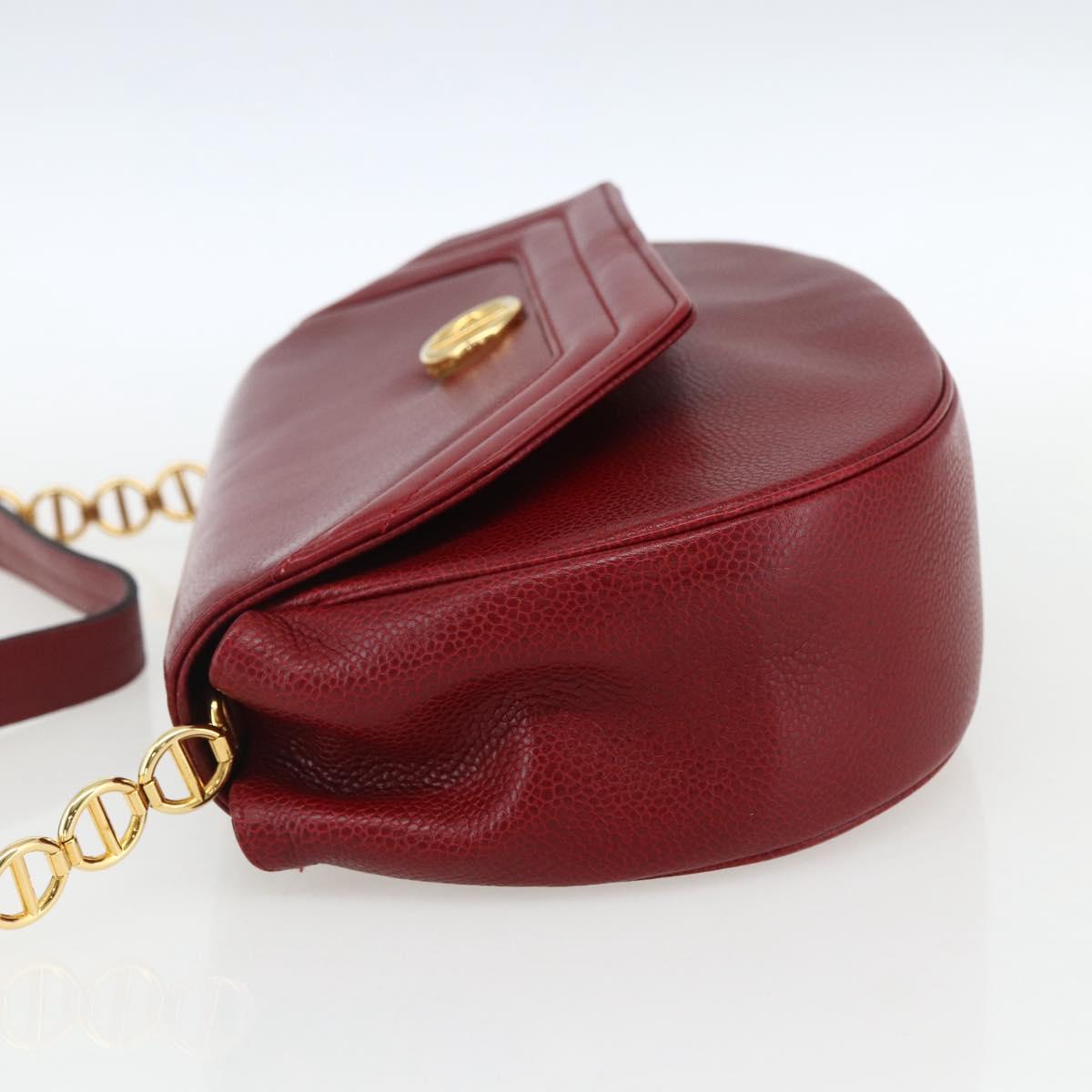 Christian Dior Shoulder Bag Leather Red Gold Auth ep13111