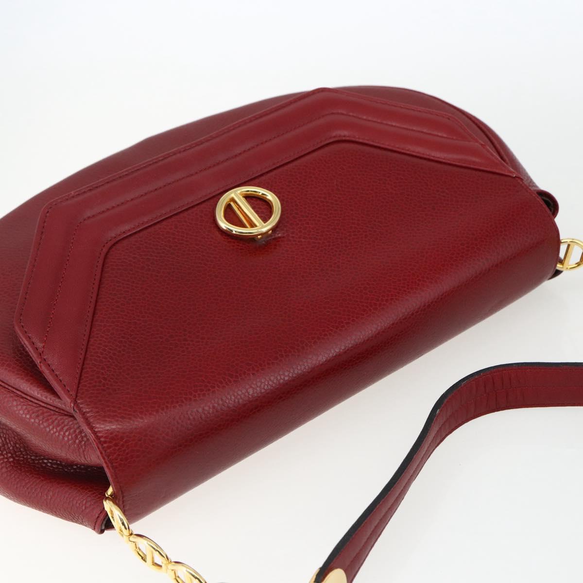 Christian Dior Shoulder Bag Leather Red Gold Auth ep13111