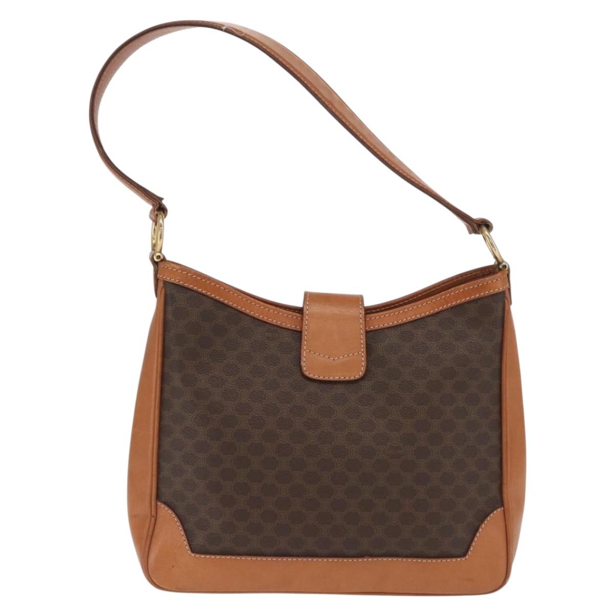 CELINE Macadam Canvas Shoulder Bag PVC Leather Brown Gold Auth ep13120