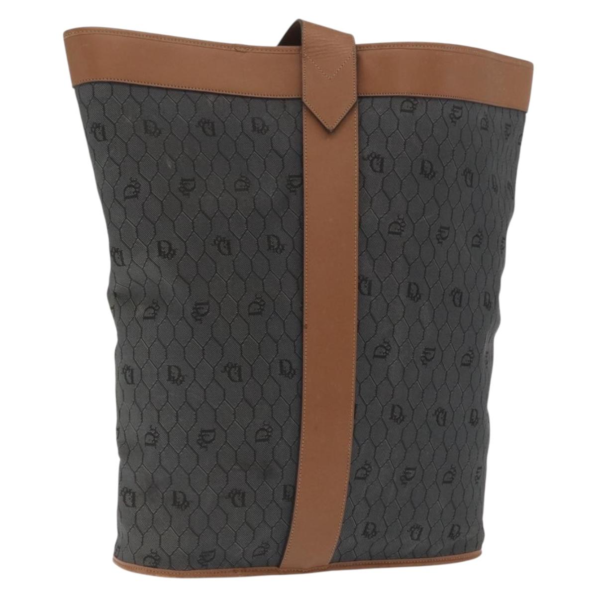 Christian Dior Honeycomb Canvas Tote Bag PVC Black Gold Auth ep13121