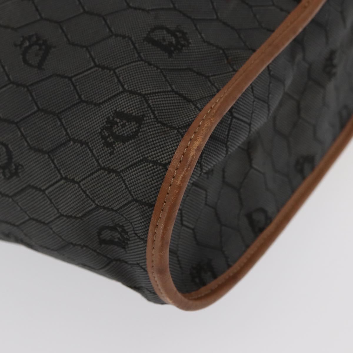 Christian Dior Honeycomb Canvas Tote Bag PVC Black Gold Auth ep13121