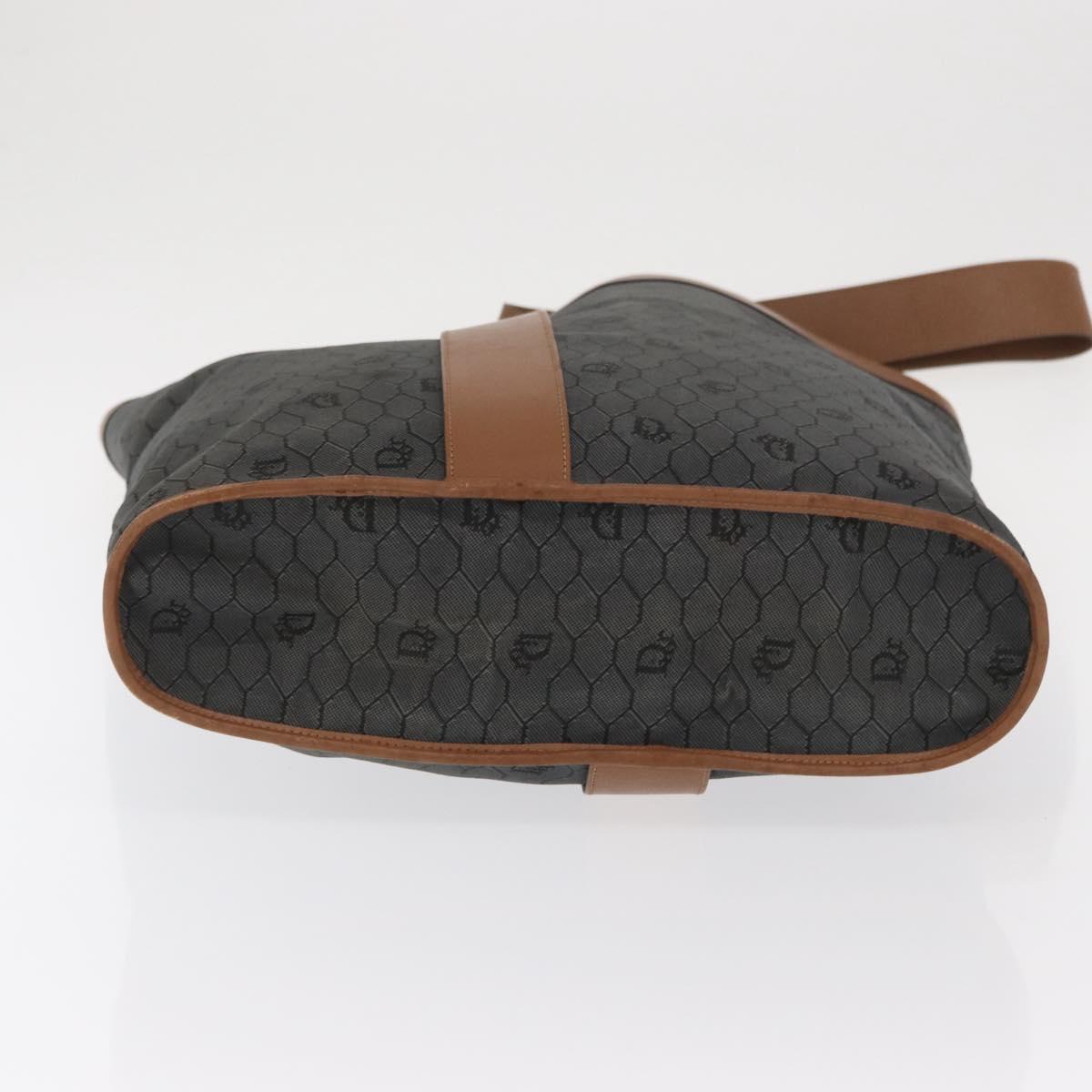 Christian Dior Honeycomb Canvas Tote Bag PVC Black Gold Auth ep13121