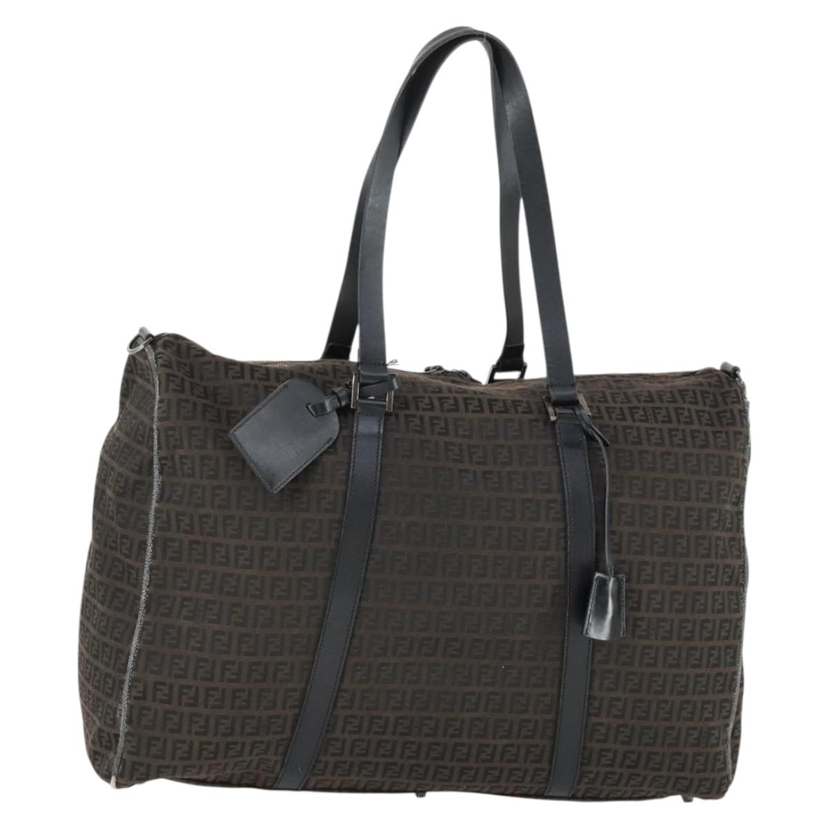 FENDI Zucchino Canvas Boston Bag Black Brown Auth ep13122