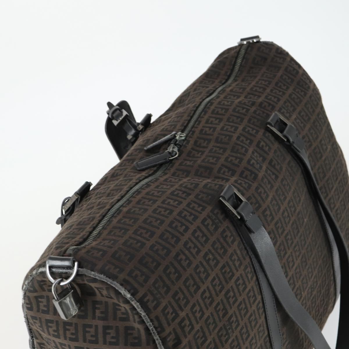 FENDI Zucchino Canvas Boston Bag Black Brown Auth ep13122