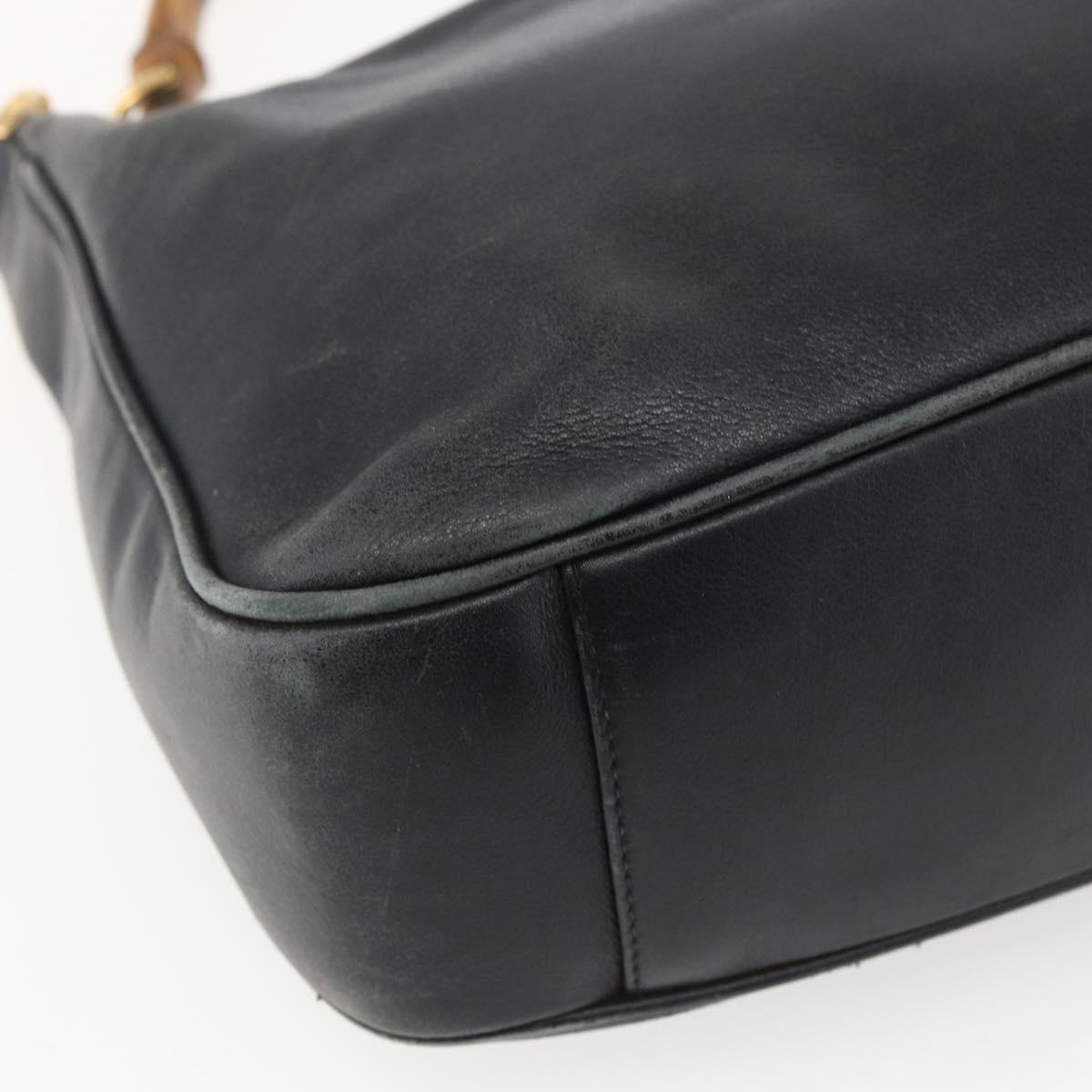 GUCCI Bamboo Hand Bag Leather Black Gold 001 1014 1638 Auth ep13124