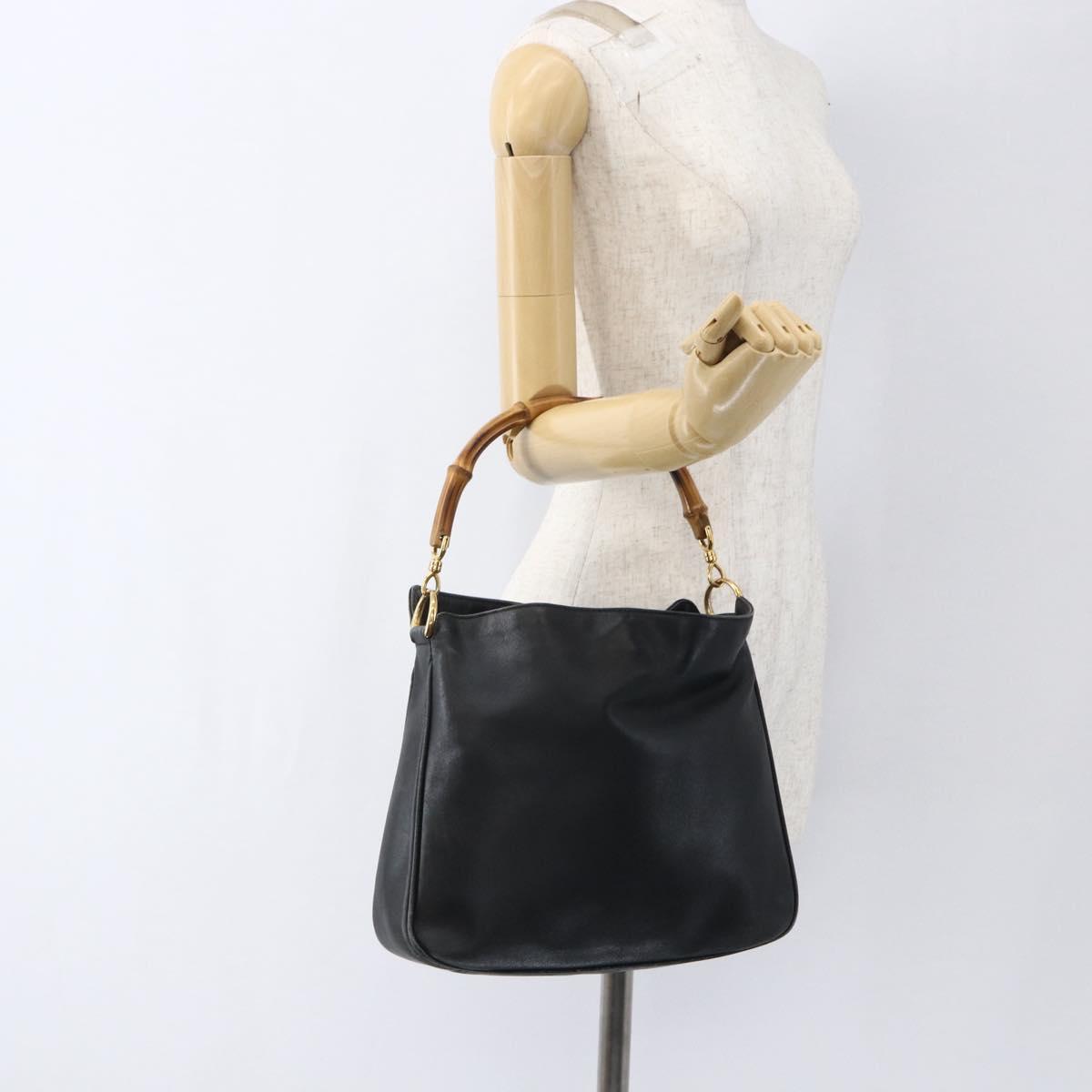 GUCCI Bamboo Hand Bag Leather Black Gold 001 1014 1638 Auth ep13124
