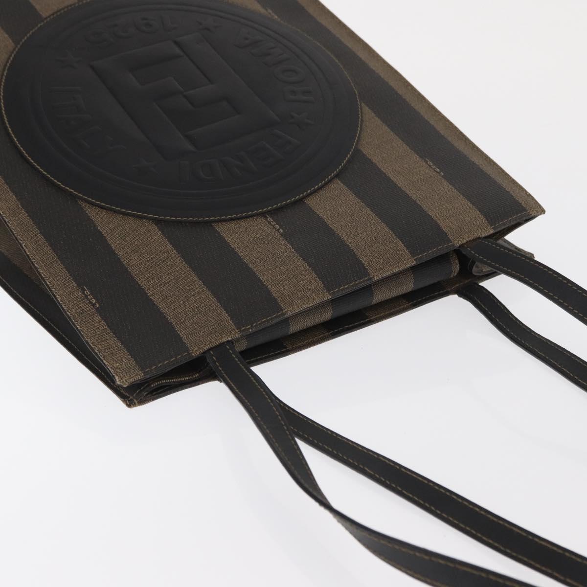 FENDI Pecan Canvas Tote Bag PVC Brown Black Auth ep13128