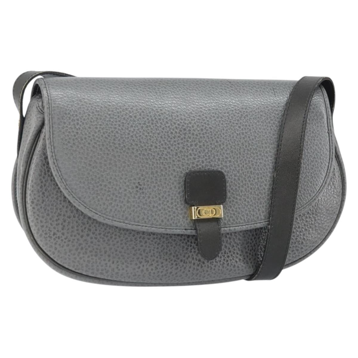 Christian Dior Shoulder Bag Leather Gray Gold Auth ep13132