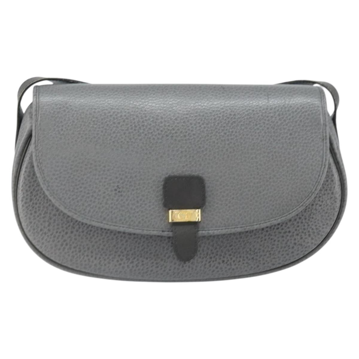 Christian Dior Shoulder Bag Leather Gray Gold Auth ep13132