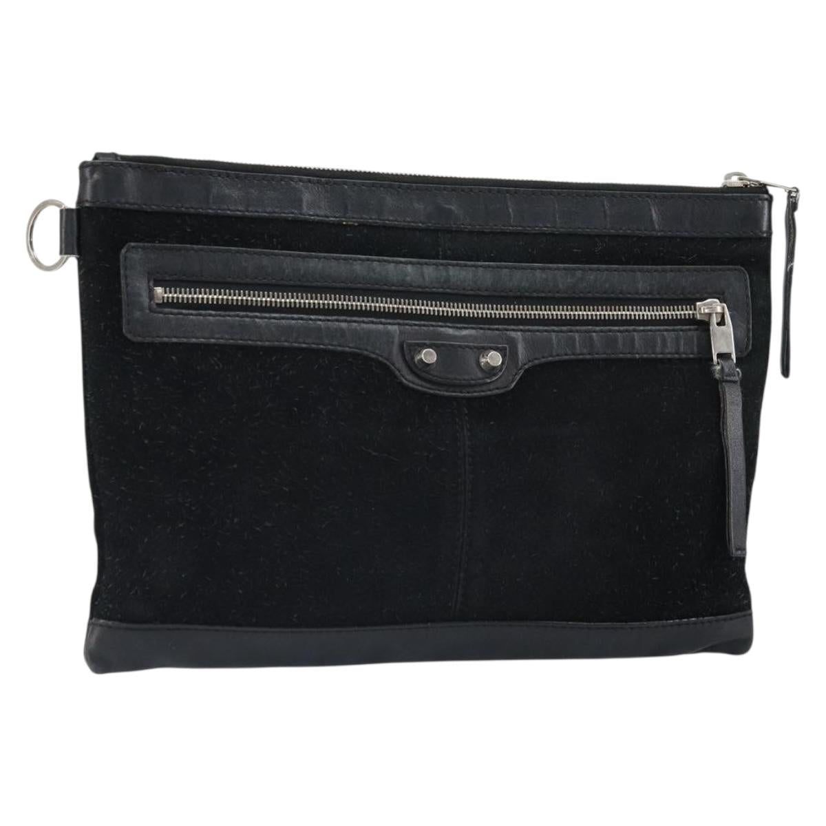 BALENCIAGA Clutch Bag Suede Black Silver 273022 Auth ep13134
