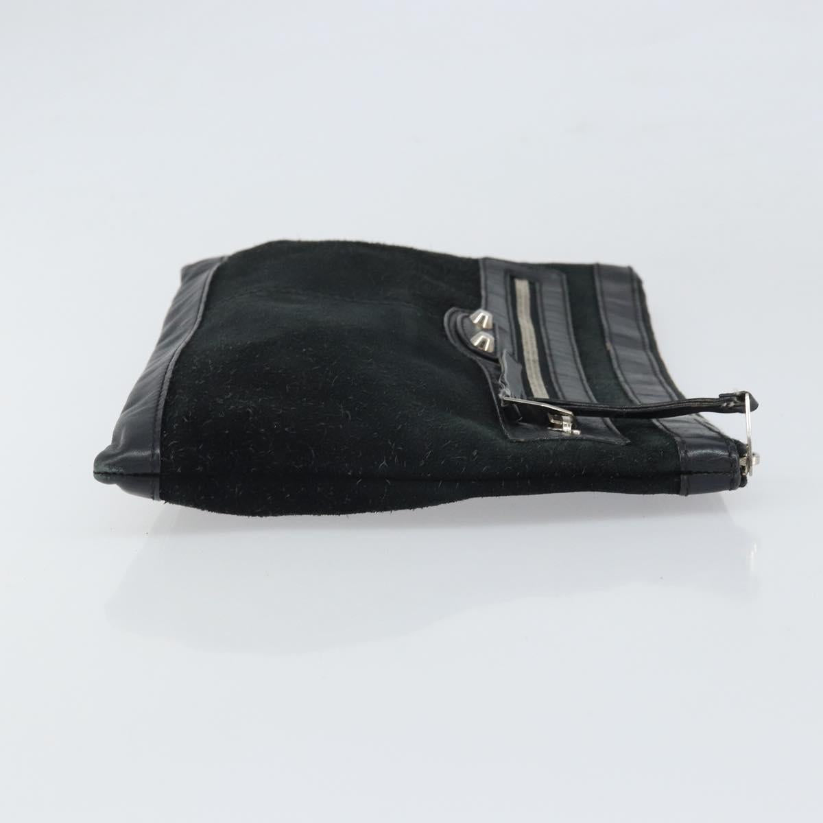 BALENCIAGA Clutch Bag Suede Black Silver 273022 Auth ep13134