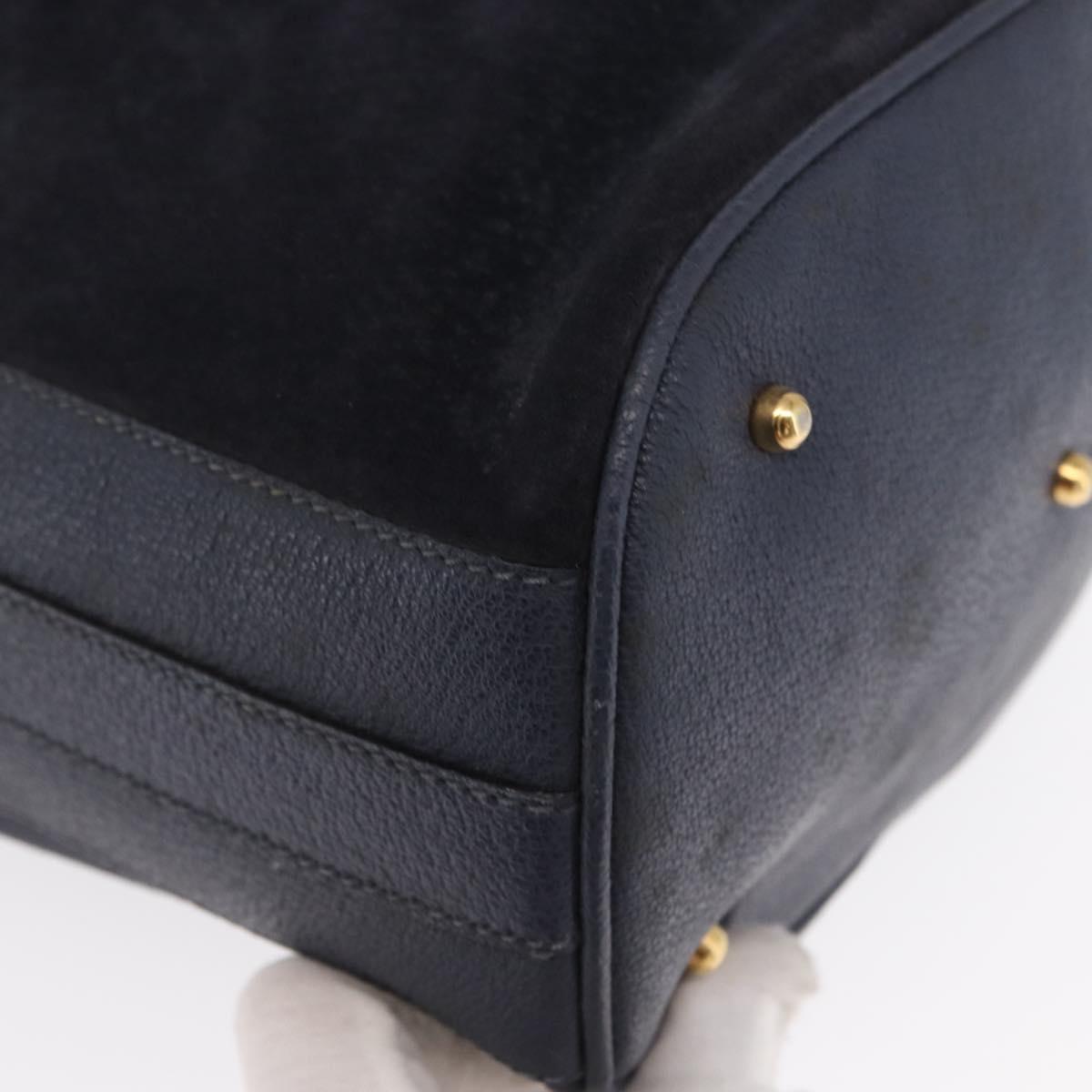 GUCCI Bamboo Hand Bag Leather 2way Navy Gold 001 2040 1657 Auth ep13138