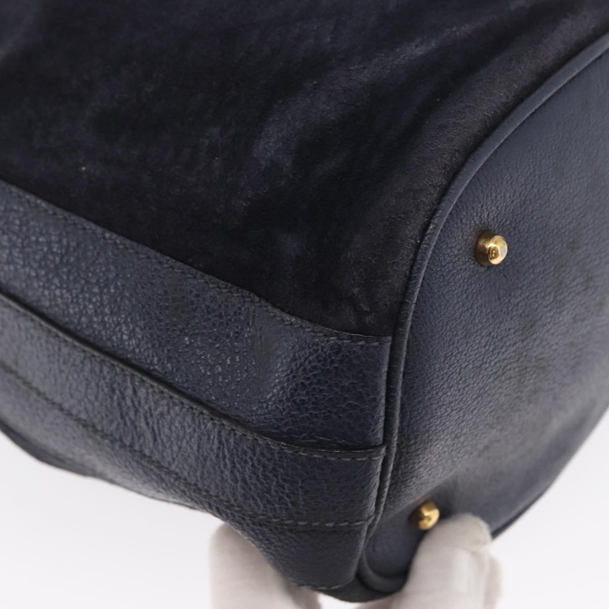 GUCCI Bamboo Hand Bag Leather 2way Navy Gold 001 2040 1657 Auth ep13138