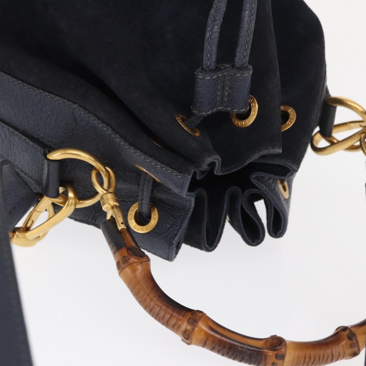 GUCCI Bamboo Hand Bag Leather 2way Navy Gold 001 2040 1657 Auth ep13138