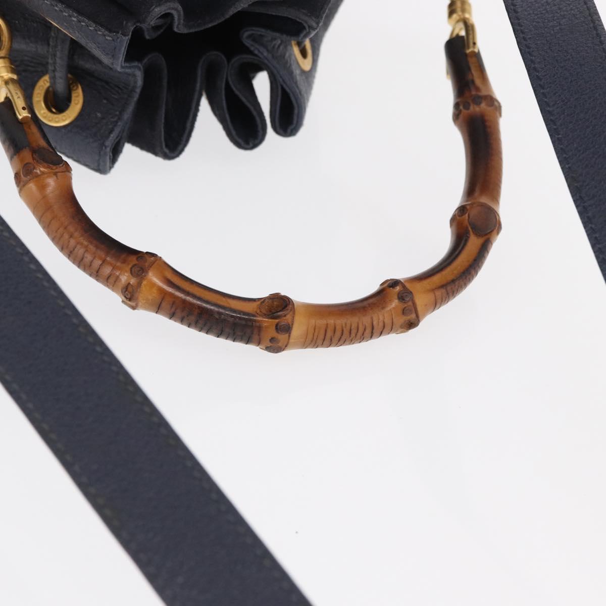 GUCCI Bamboo Hand Bag Leather 2way Navy Gold 001 2040 1657 Auth ep13138