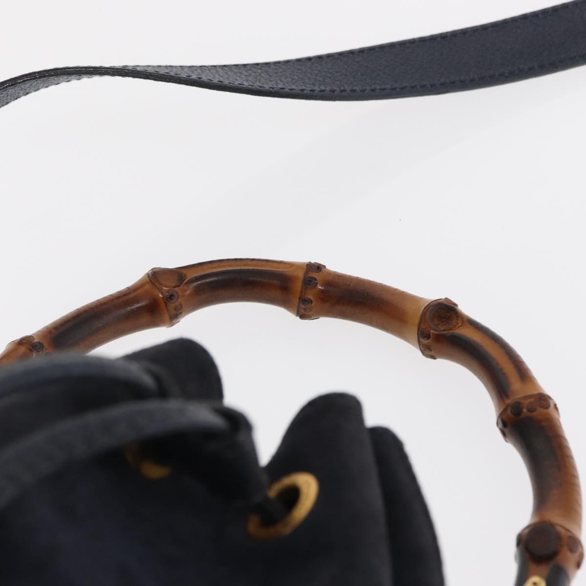 GUCCI Bamboo Hand Bag Leather 2way Navy Gold 001 2040 1657 Auth ep13138
