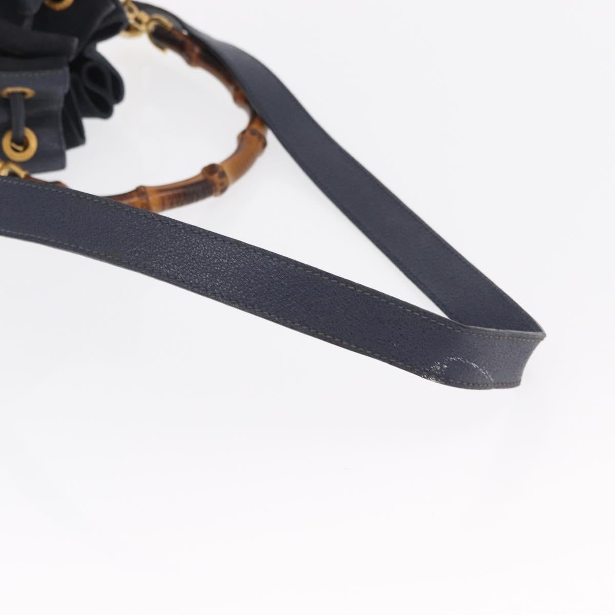 GUCCI Bamboo Hand Bag Leather 2way Navy Gold 001 2040 1657 Auth ep13138