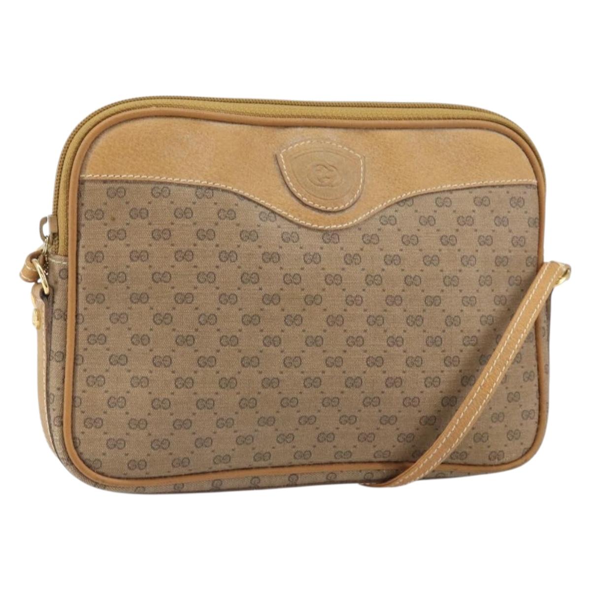 GUCCI Micro GG Supreme Shoulder Bag PVC Beige Gold Auth ep13139