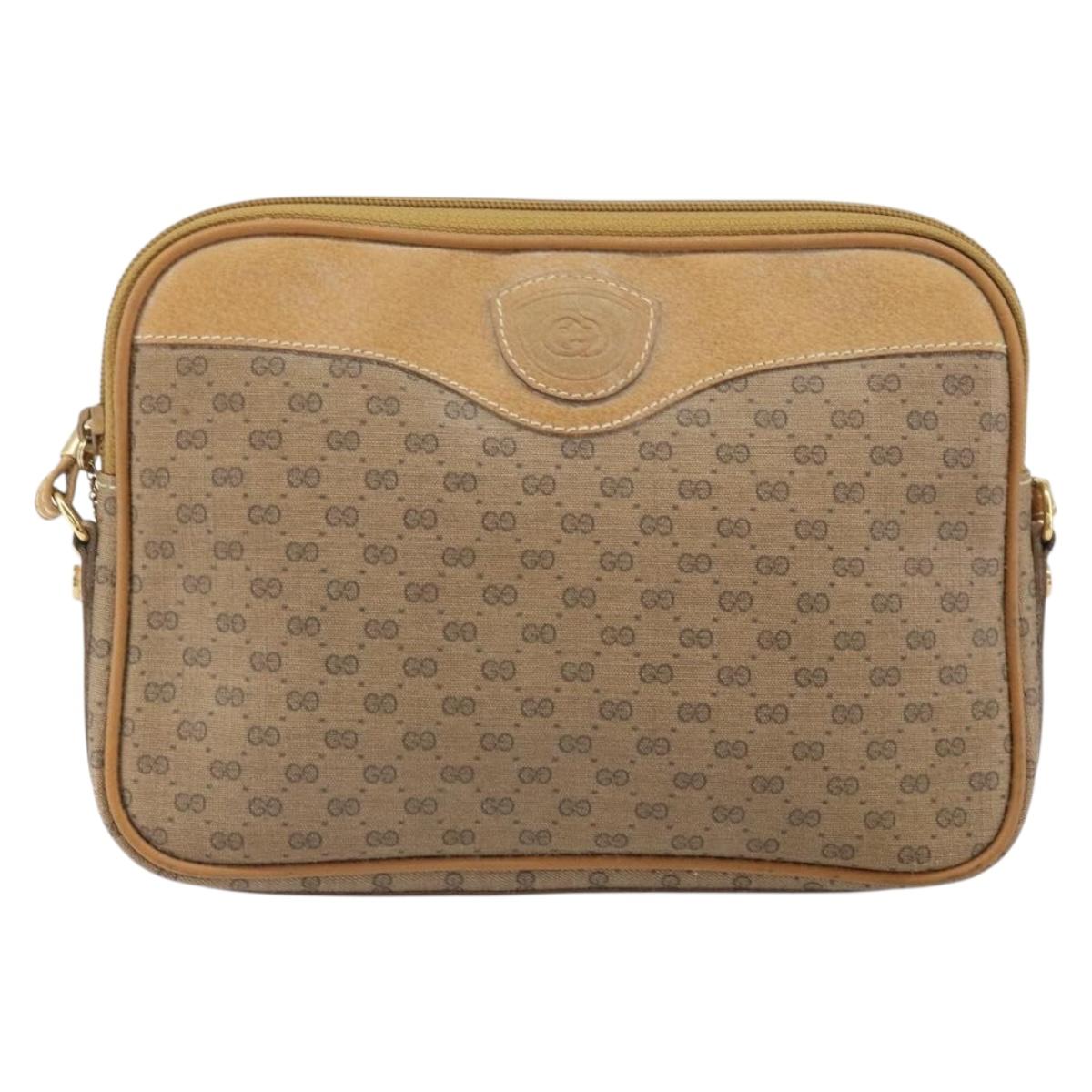 GUCCI Micro GG Supreme Shoulder Bag PVC Beige Gold Auth ep13139