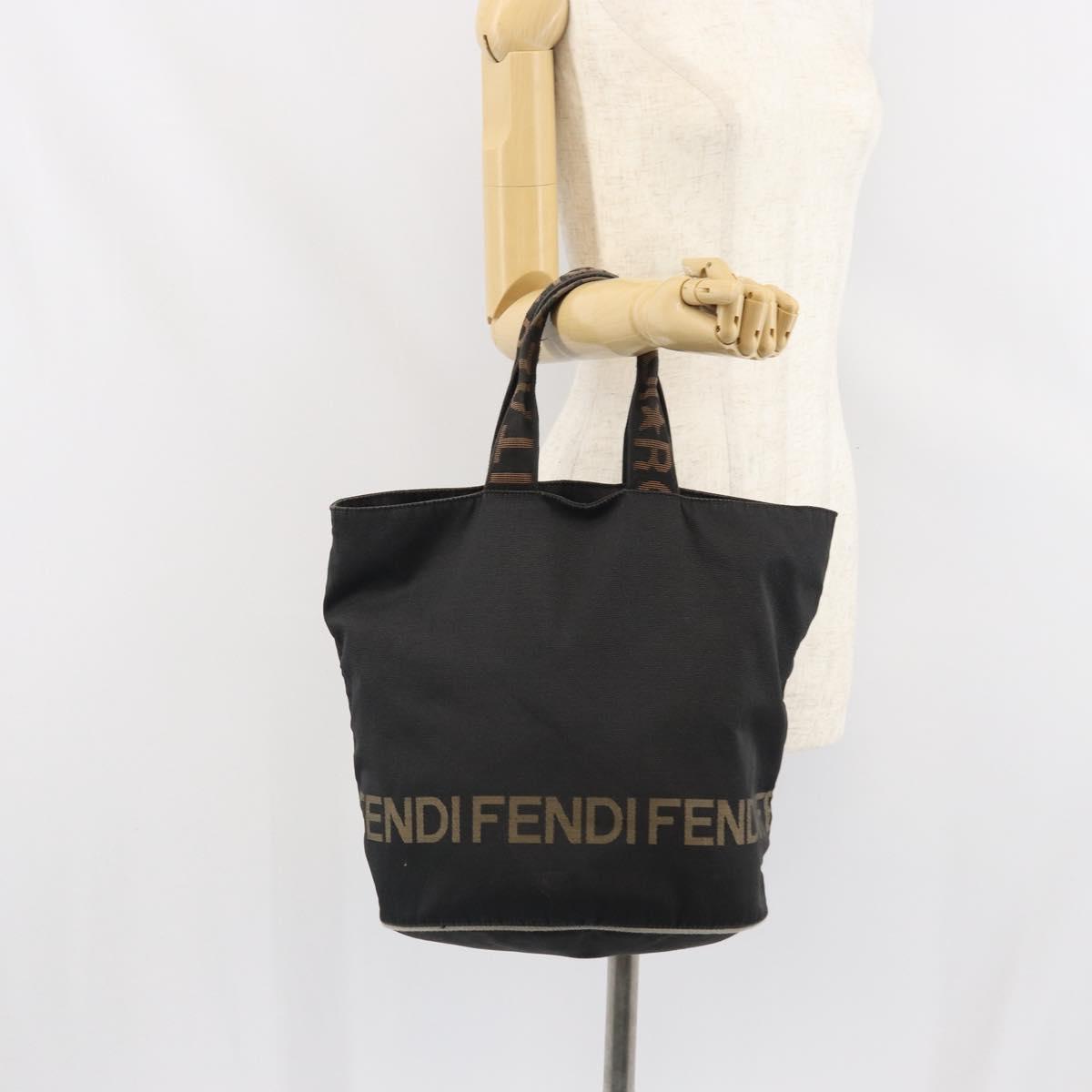 FENDI Hand Bag Nylon Black Silver Auth ep13140