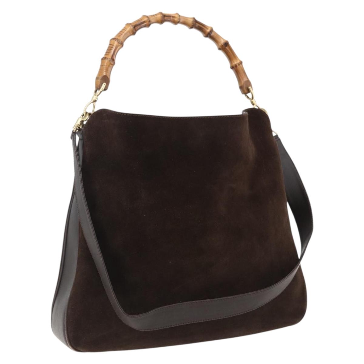 GUCCI Bamboo Hand Bag Suede 2way Brown Gold 001 1705 1577 Auth ep13141