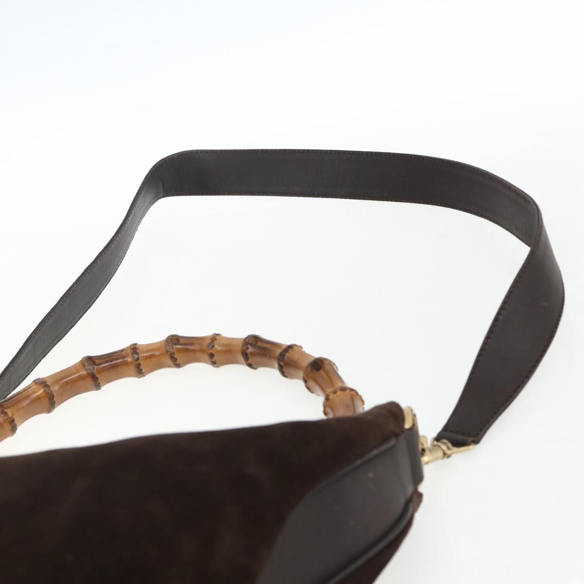 GUCCI Bamboo Hand Bag Suede 2way Brown Gold 001 1705 1577 Auth ep13141