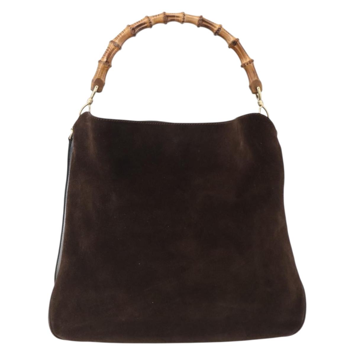 GUCCI Bamboo Hand Bag Suede 2way Brown Gold 001 1705 1577 Auth ep13141