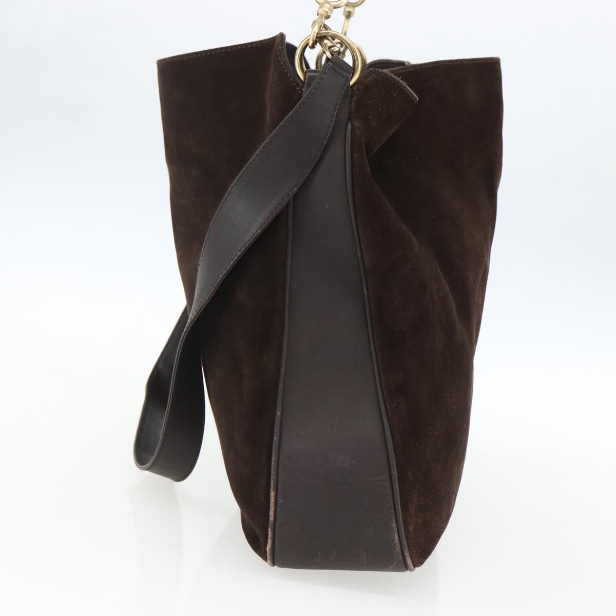 GUCCI Bamboo Hand Bag Suede 2way Brown Gold 001 1705 1577 Auth ep13141