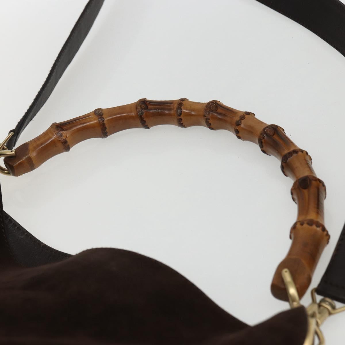 GUCCI Bamboo Hand Bag Suede 2way Brown Gold 001 1705 1577 Auth ep13141