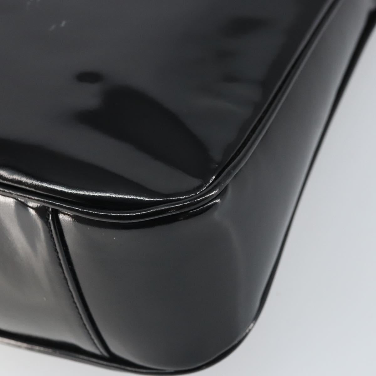 GUCCI Bamboo Hand Bag Patent leather Black Silver 001 2113 Auth ep13142