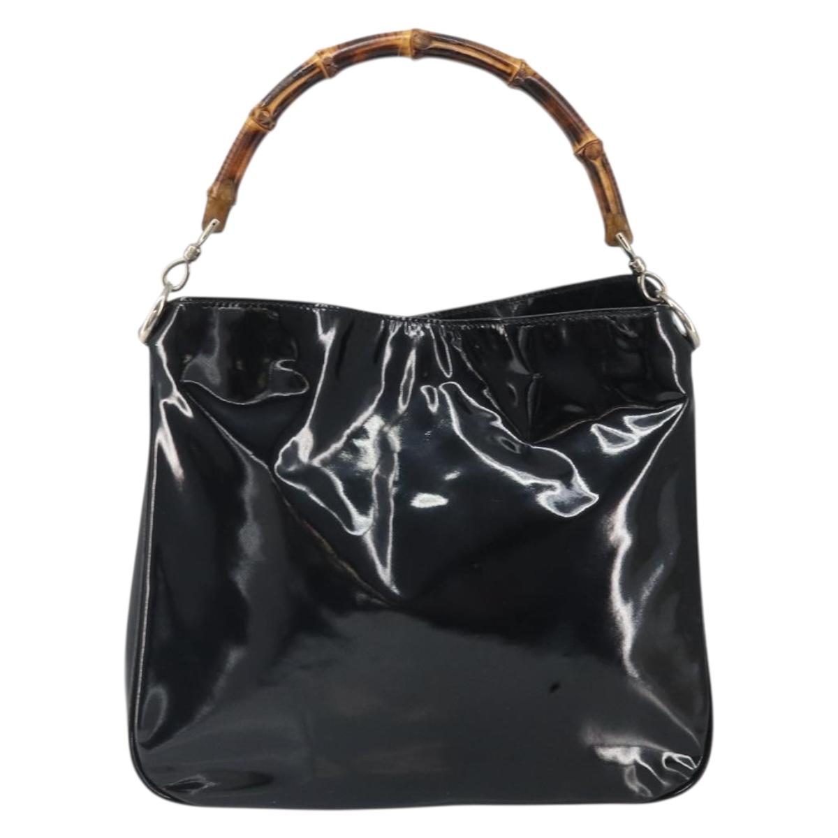 GUCCI Bamboo Hand Bag Patent leather Black Silver 001 2113 Auth ep13142