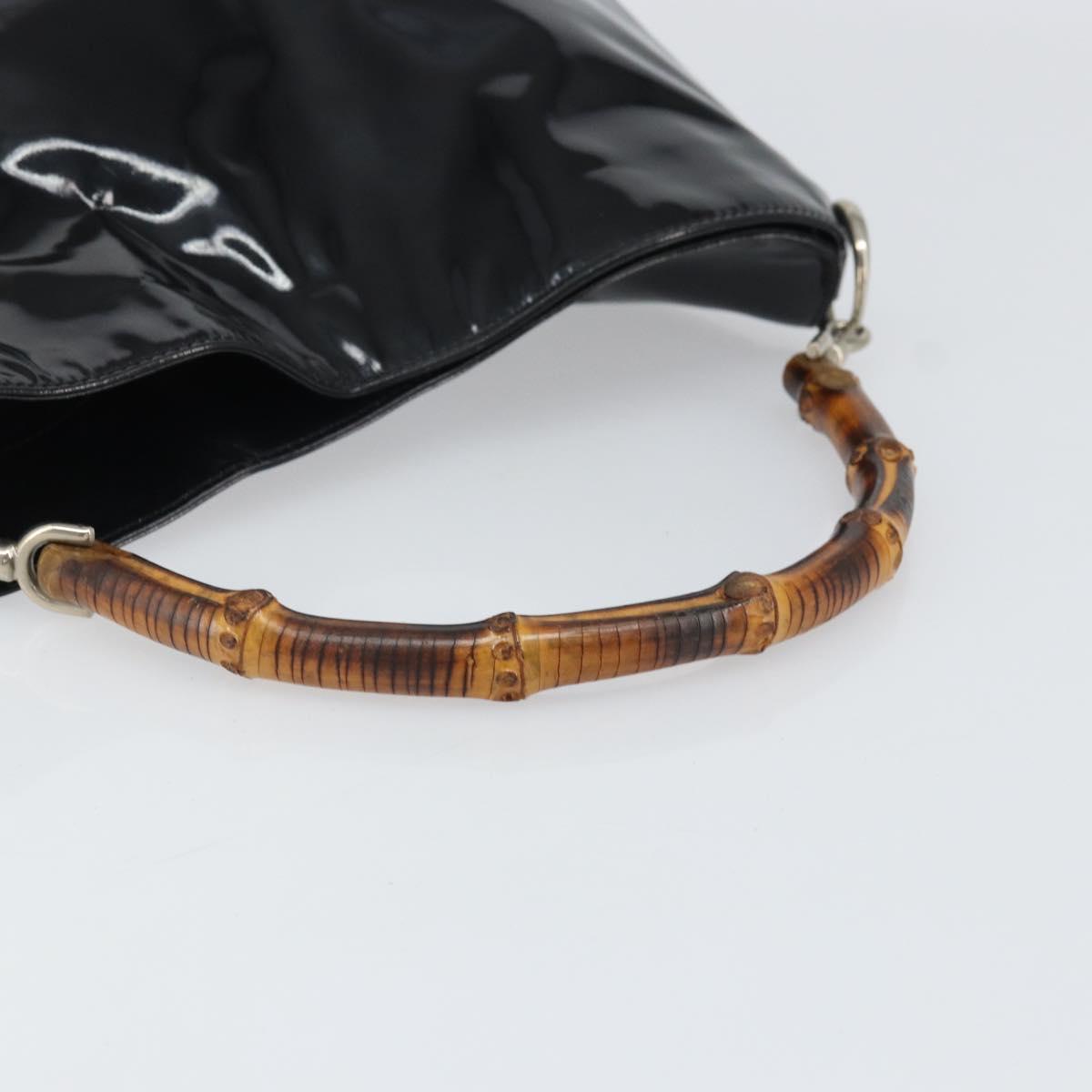 GUCCI Bamboo Hand Bag Patent leather Black Silver 001 2113 Auth ep13142