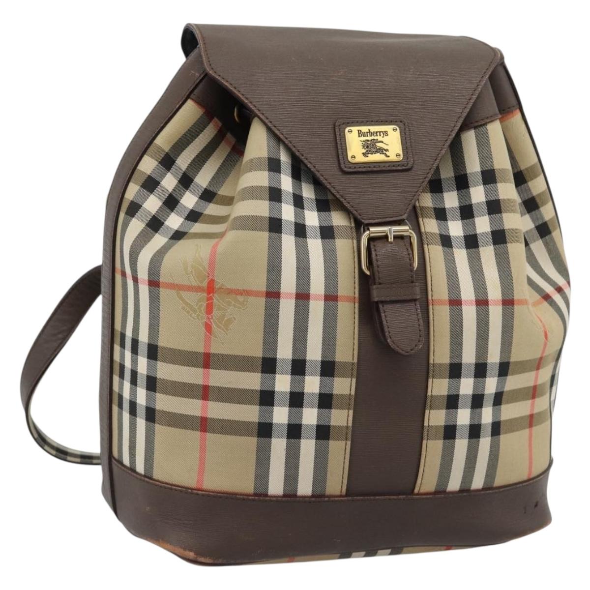 Burberrys Nova Check Backpack Canvas Beige Gold Auth ep13145