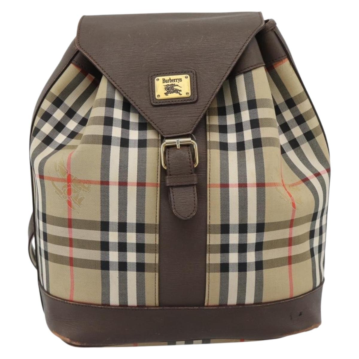 Burberrys Nova Check Backpack Canvas Beige Gold Auth ep13145
