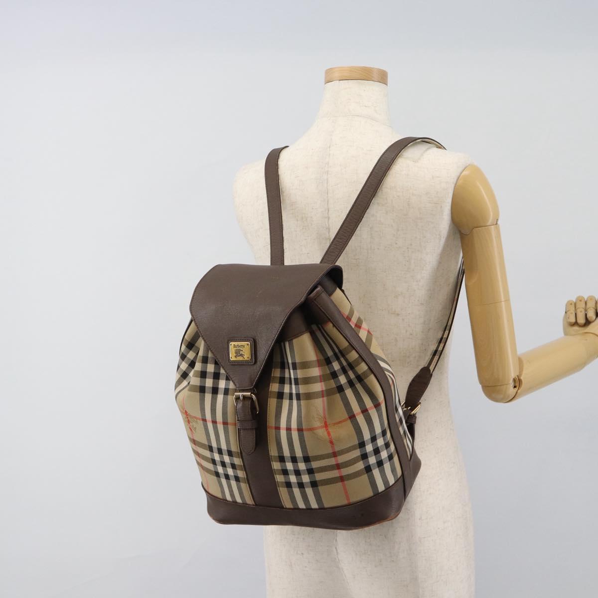 Burberrys Nova Check Backpack Canvas Beige Gold Auth ep13145