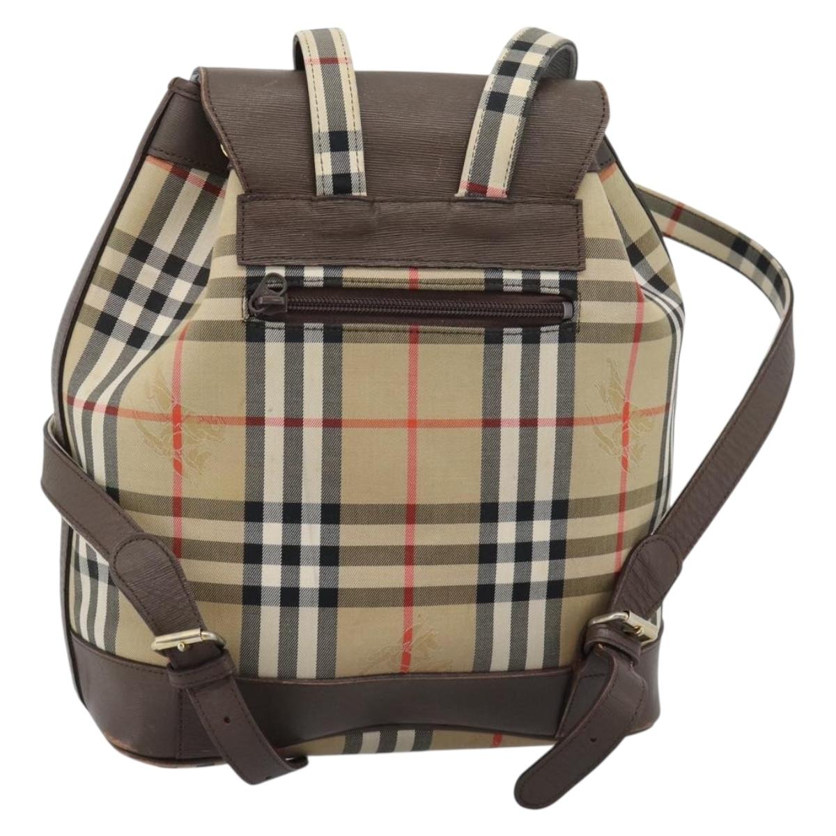 Burberrys Nova Check Backpack Canvas Beige Gold Auth ep13145