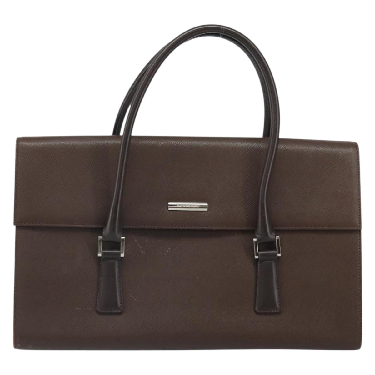 BURBERRY Hand Bag Leather Brown Silver Auth ep13146