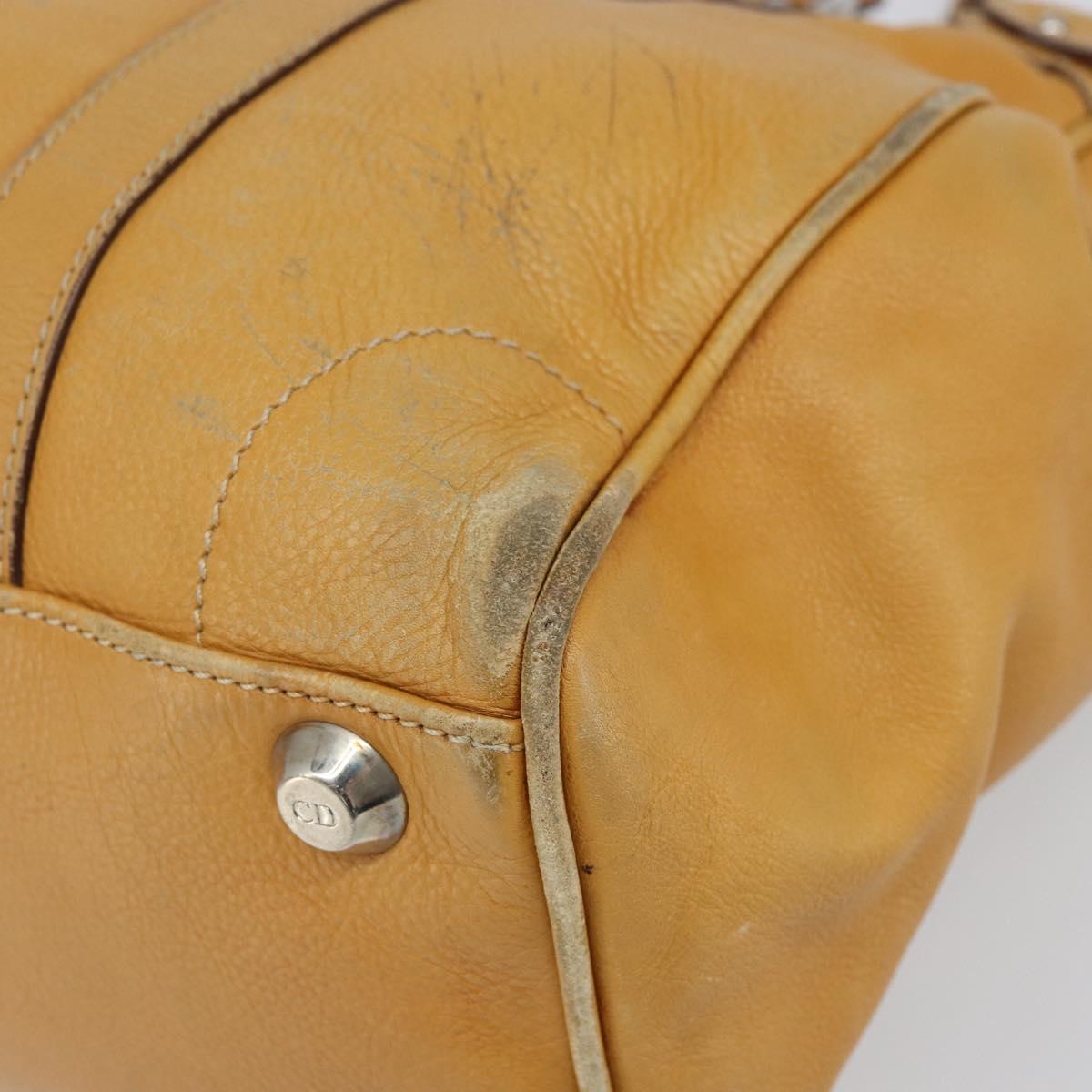 Christian Dior Hand Bag Leather Beige Silver Auth ep13147