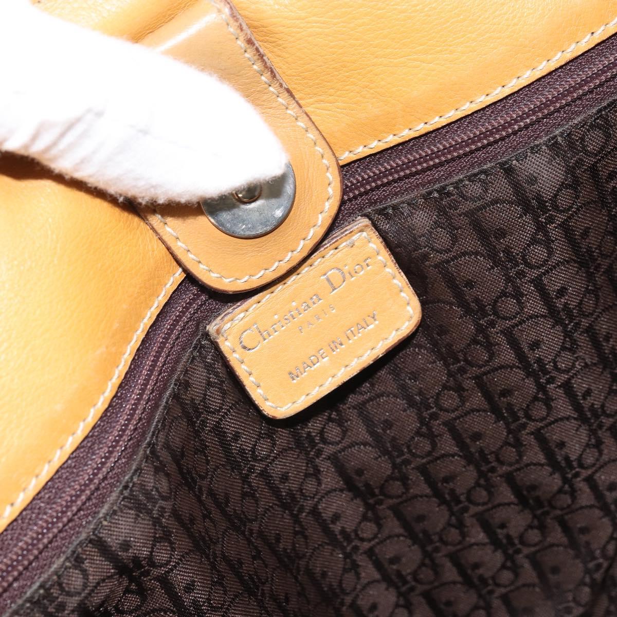 Christian Dior Hand Bag Leather Beige Silver Auth ep13147