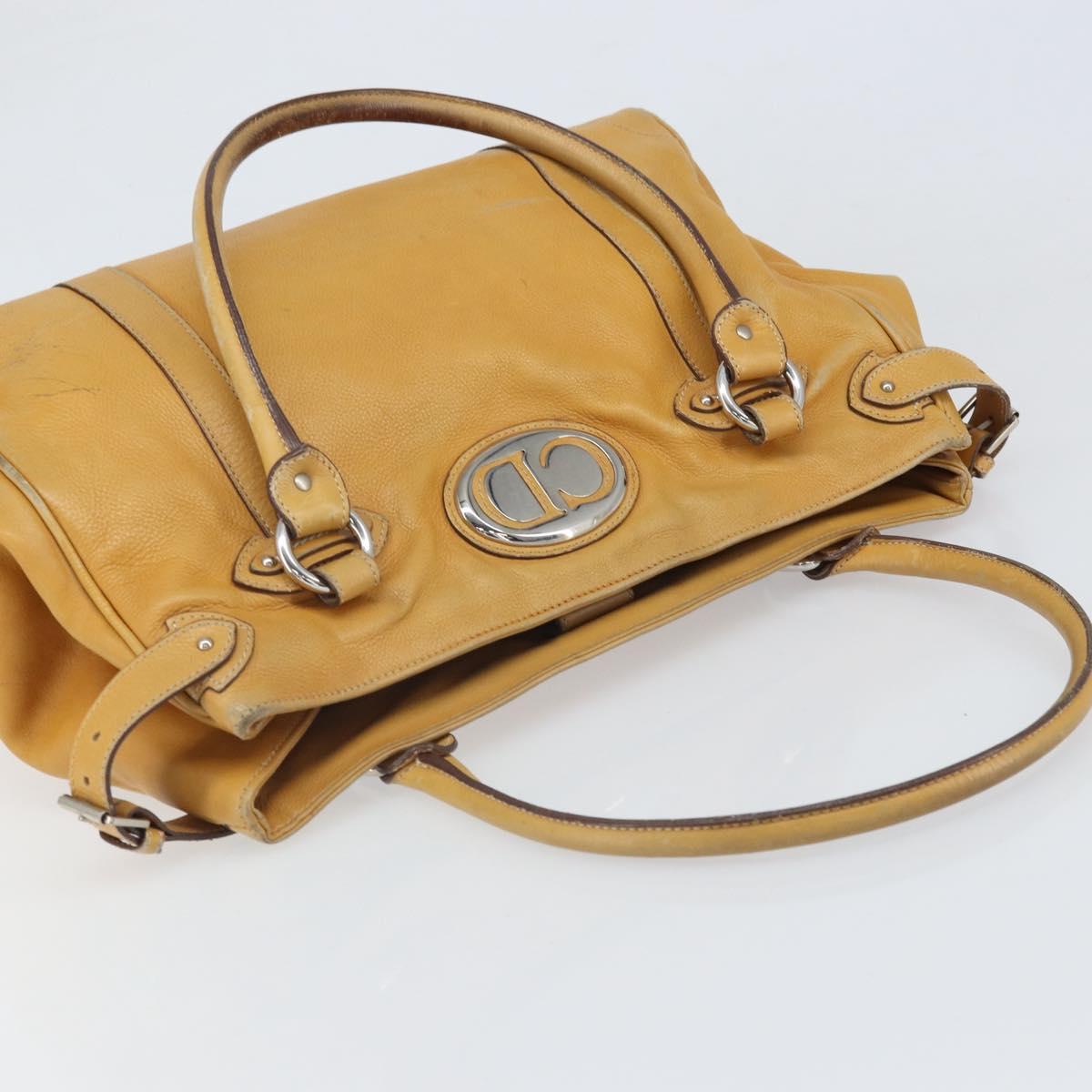 Christian Dior Hand Bag Leather Beige Silver Auth ep13147