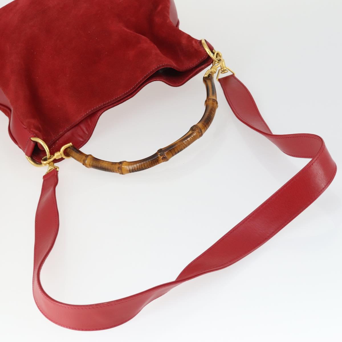 GUCCI Bamboo Hand Bag Suede 2way Red Gold Auth ep13161