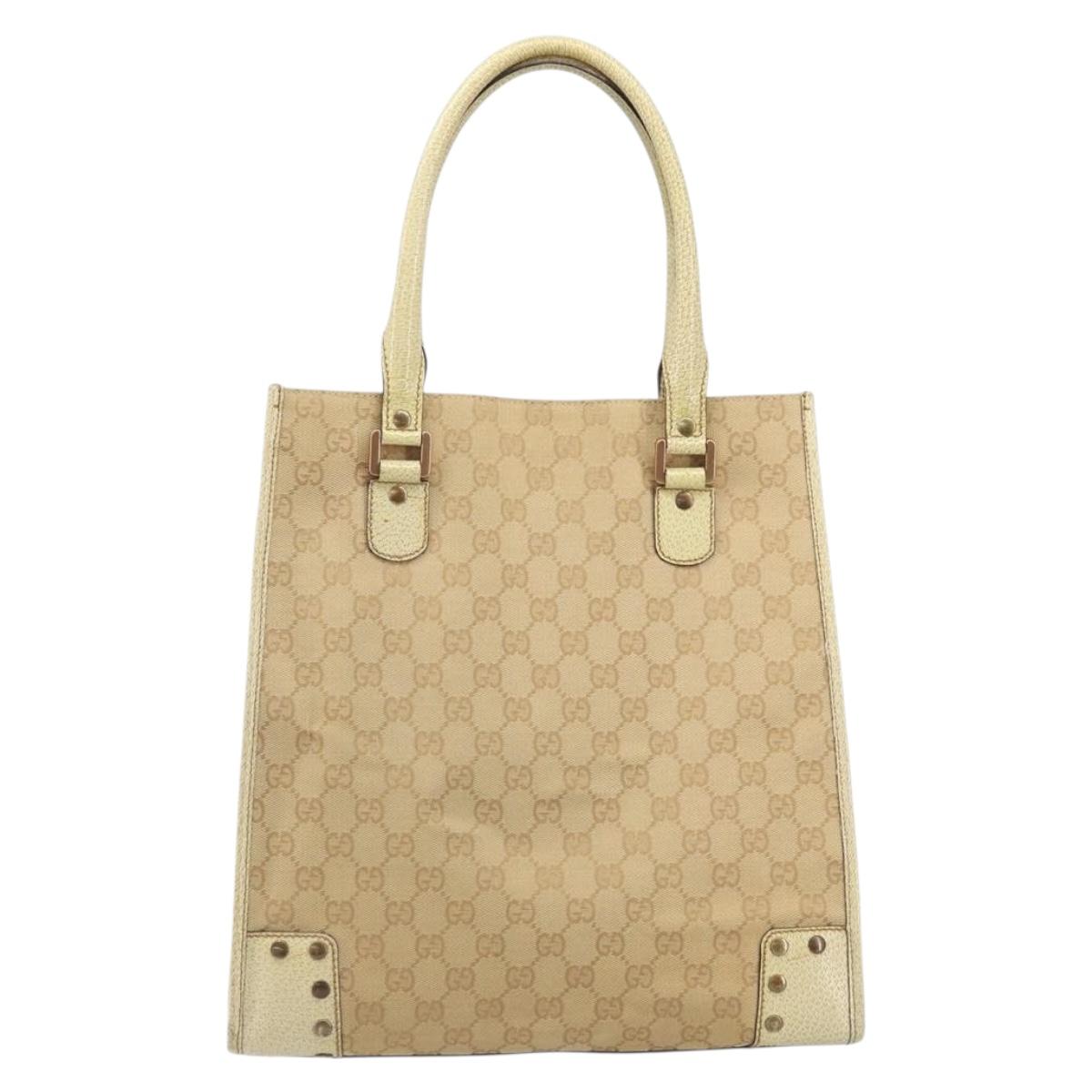 GUCCI GG Canvas Tote Bag Beige Gold 124261 Auth ep13162