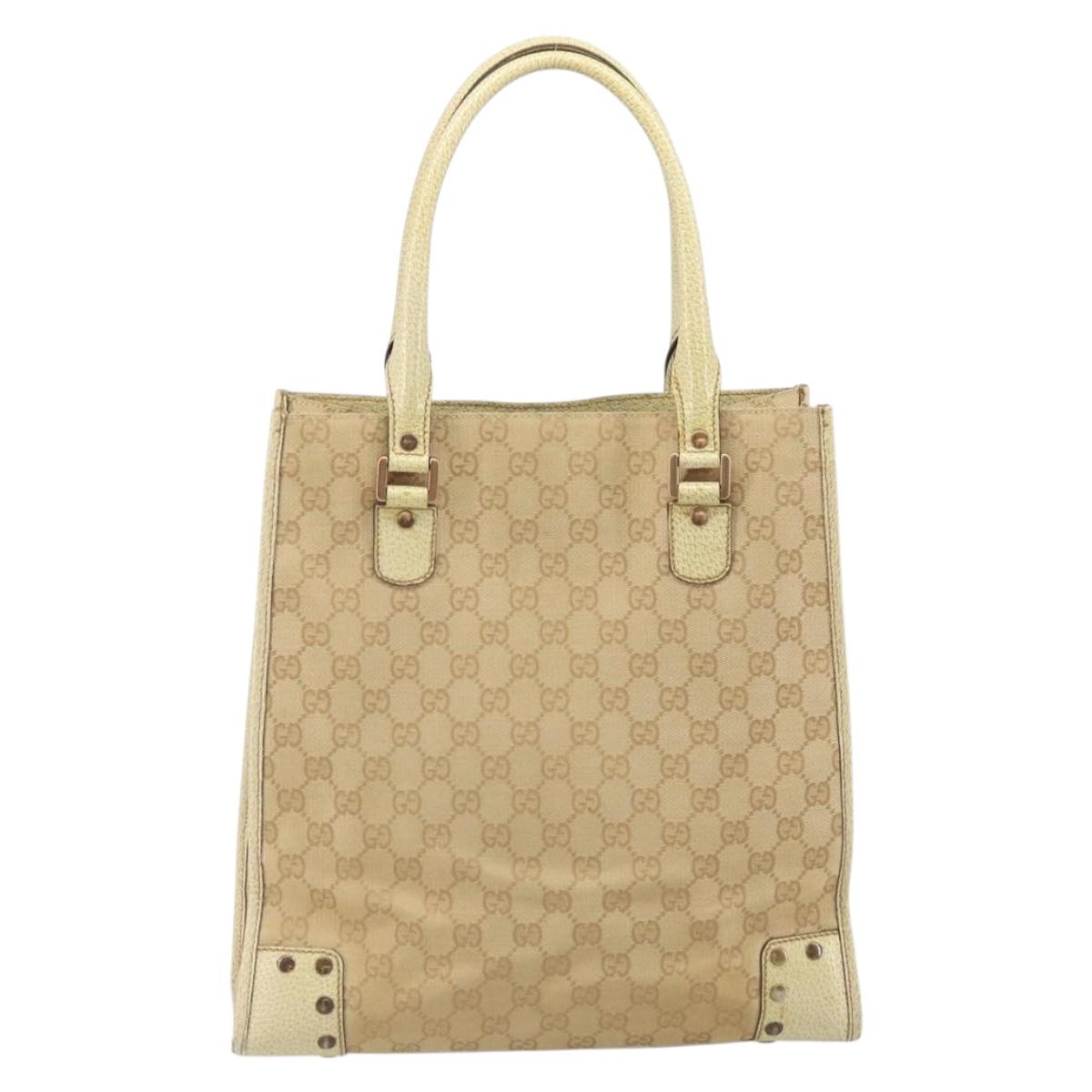 GUCCI GG Canvas Tote Bag Beige Gold 124261 Auth ep13162