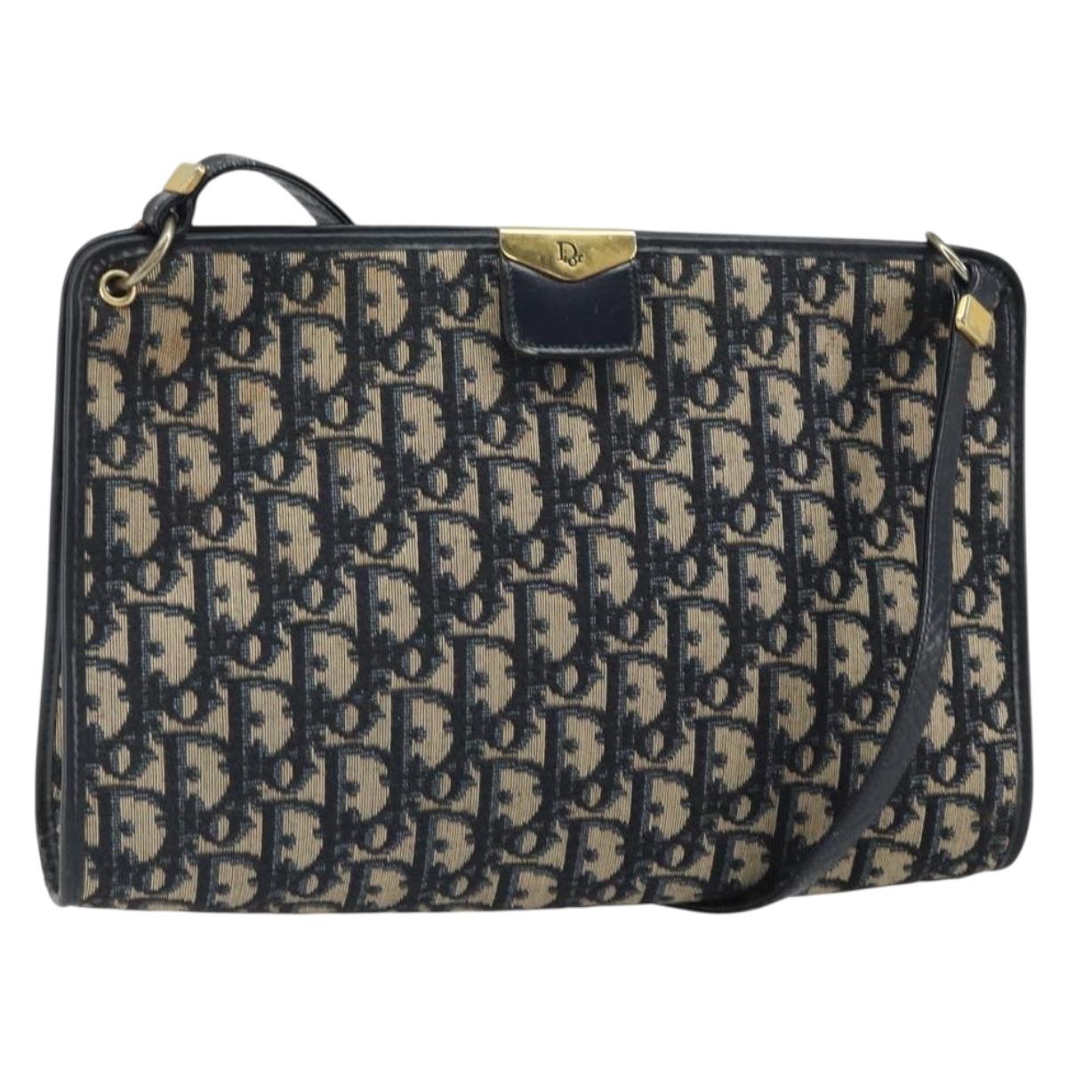 Christian Dior Trotter Canvas Shoulder Bag Navy Gold Auth ep13166