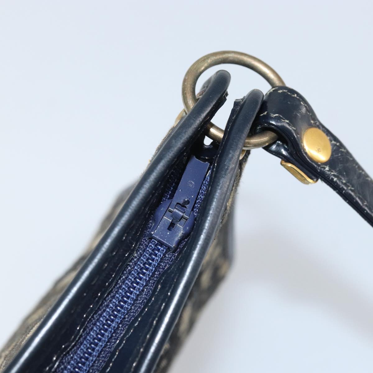 Christian Dior Trotter Canvas Shoulder Bag Navy Gold Auth ep13166