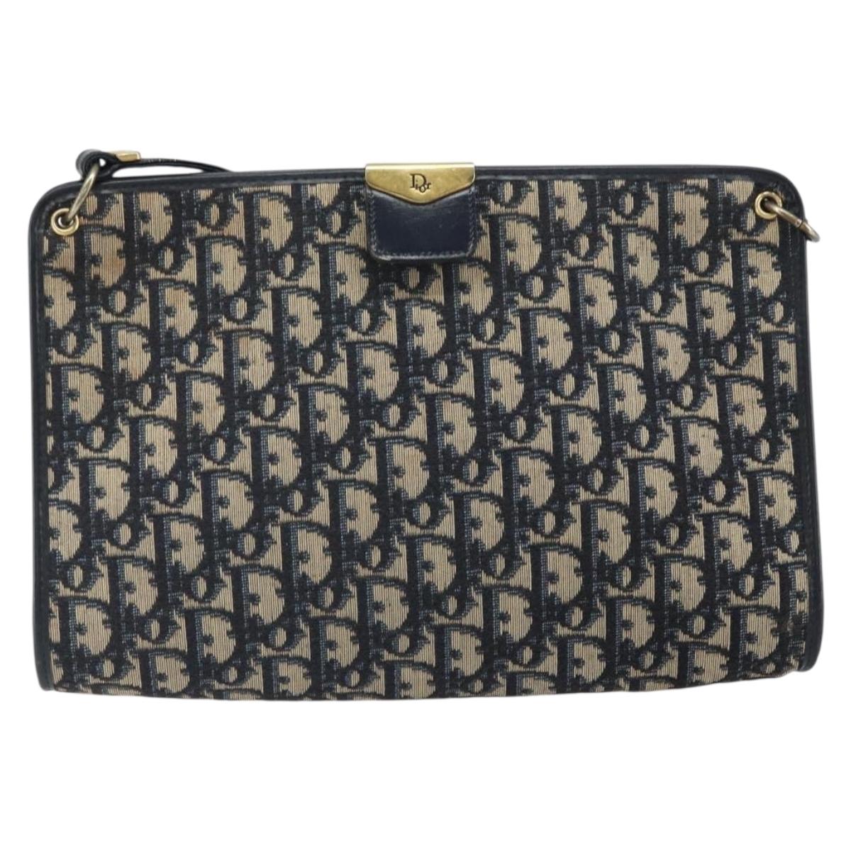 Christian Dior Trotter Canvas Shoulder Bag Navy Gold Auth ep13166